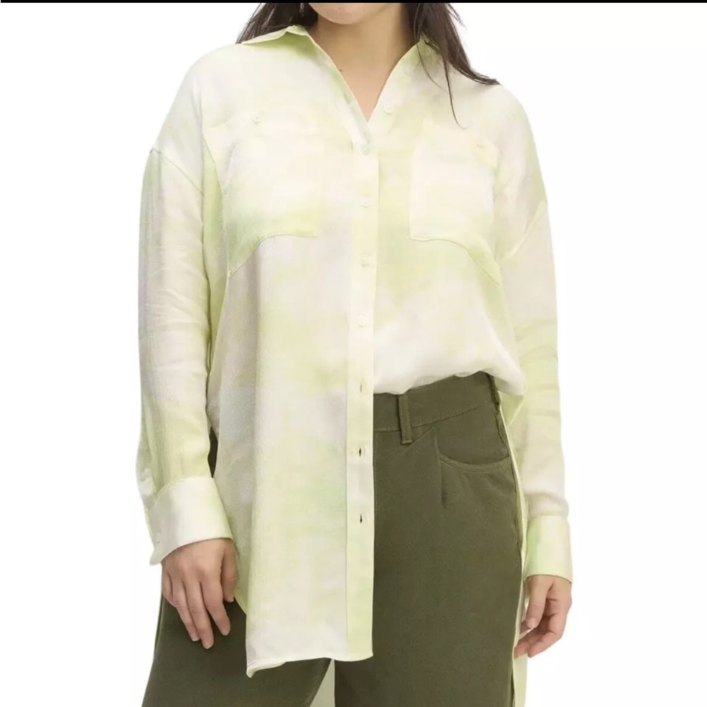 Everlane x Marques Almeida Oversized Green & White Tie Dye Button Down Shirt NEW